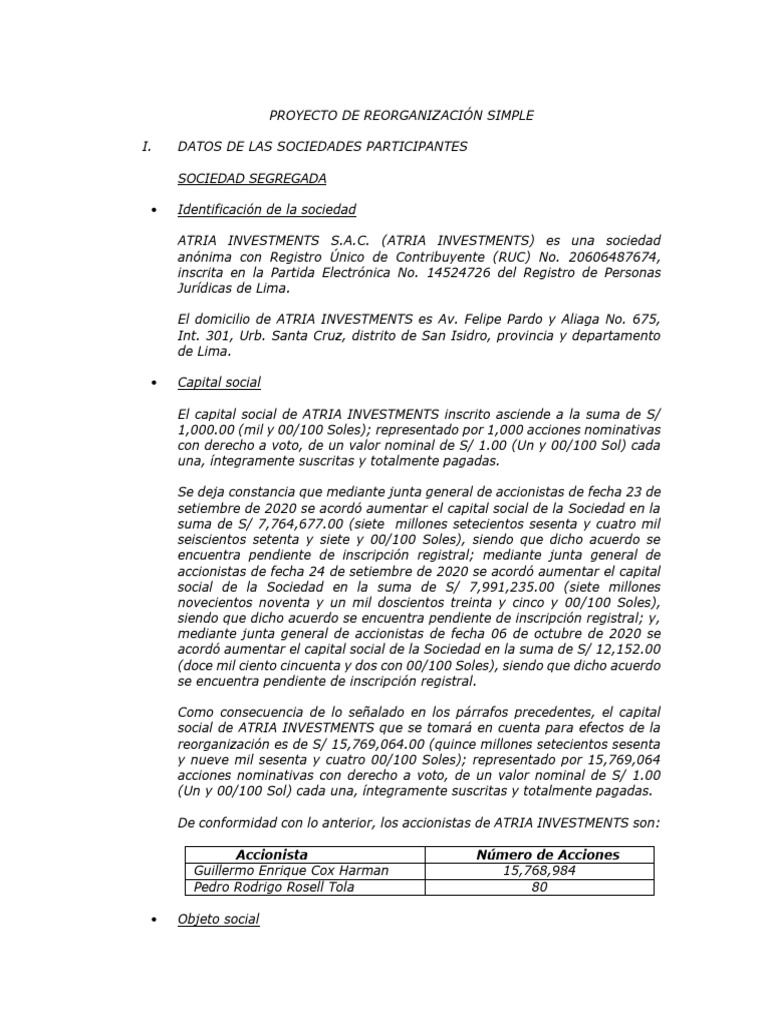 Reorganización Simple de ATRIA Investments | PDF | Compartir (Finanzas ...