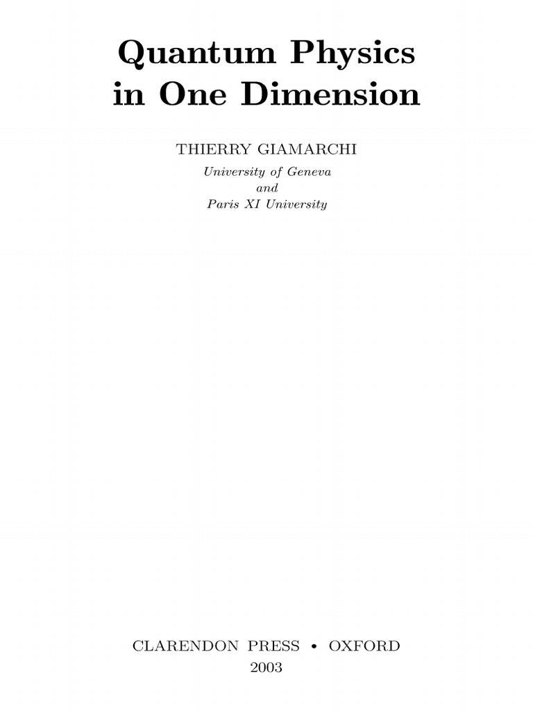 Quantum Physics in One Dimension | PDF