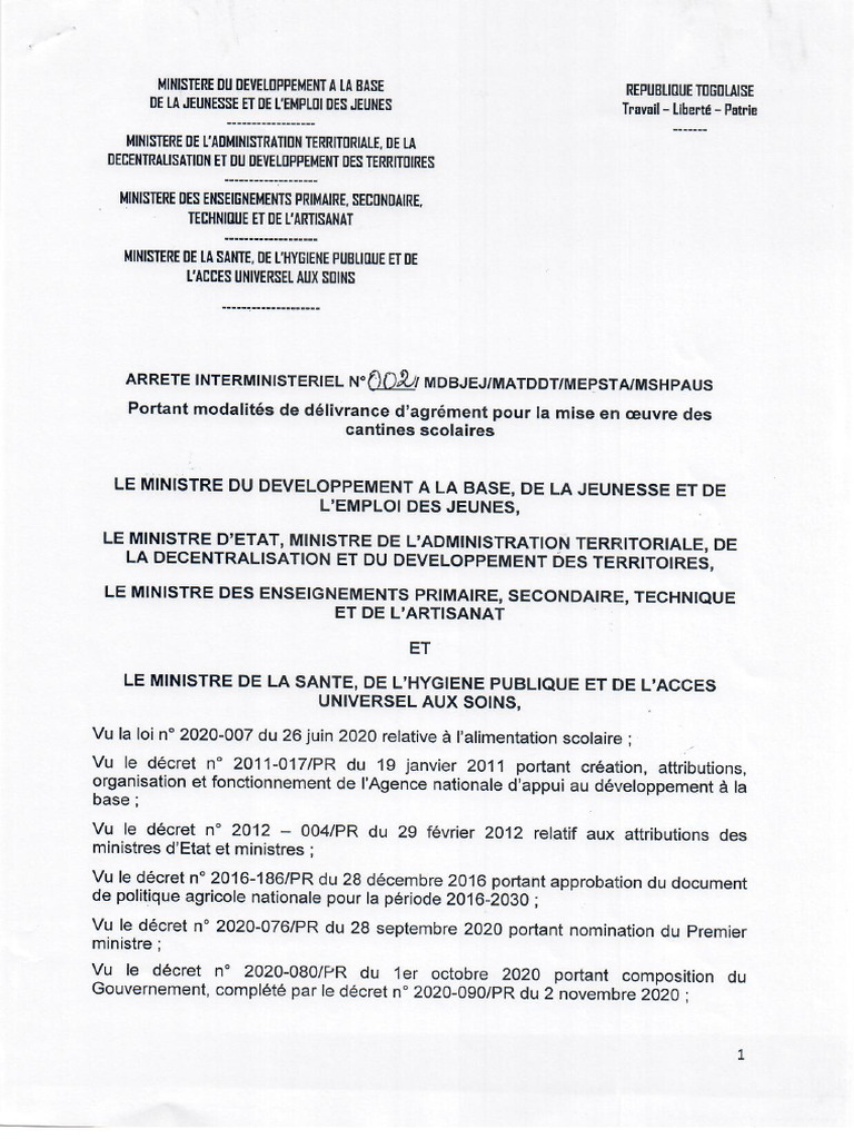 Arrêté AS N°002 Agrement | PDF