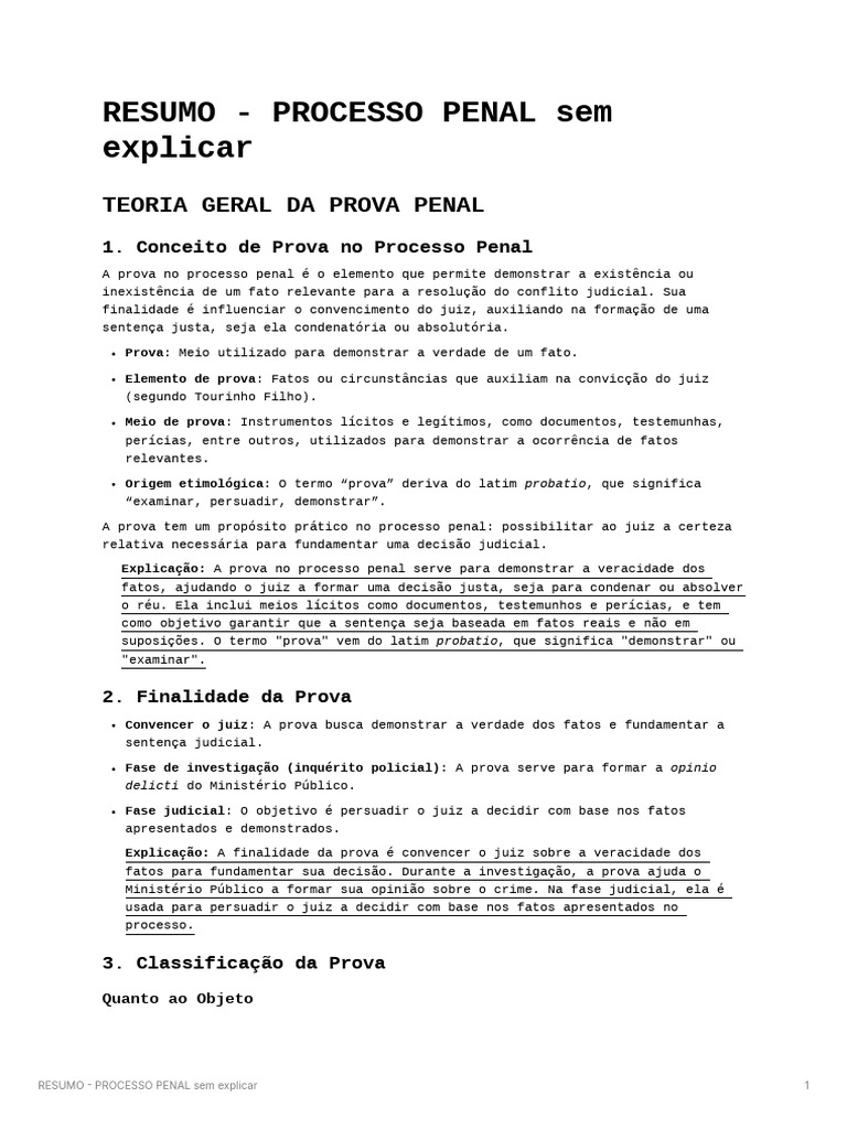 Prova no Processo Penal: Conceitos e Classificações | PDF | Fiança ...