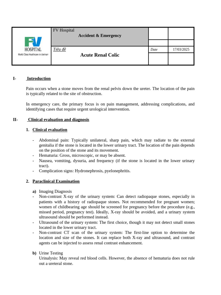 Acute Renal Colic Management Guide | PDF | Diseases And Disorders | Urology
