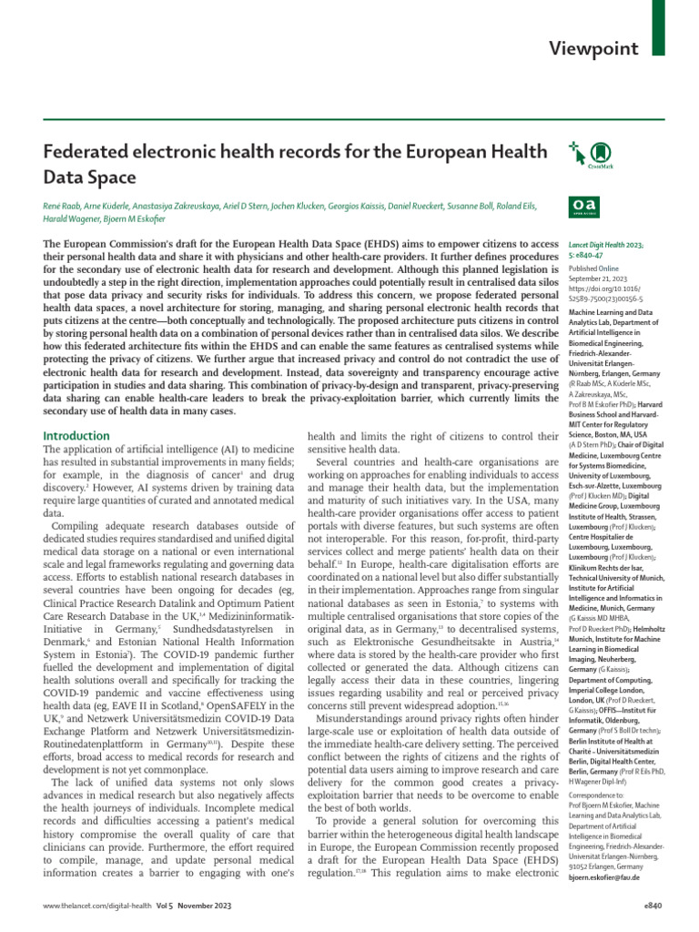 Federated Health Records for EHDS | PDF | Electronic Health Record | Data