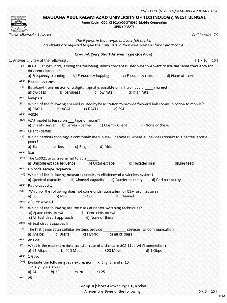 8276 - Mobile Computing - Model Answer | PDF | Computer Network ...