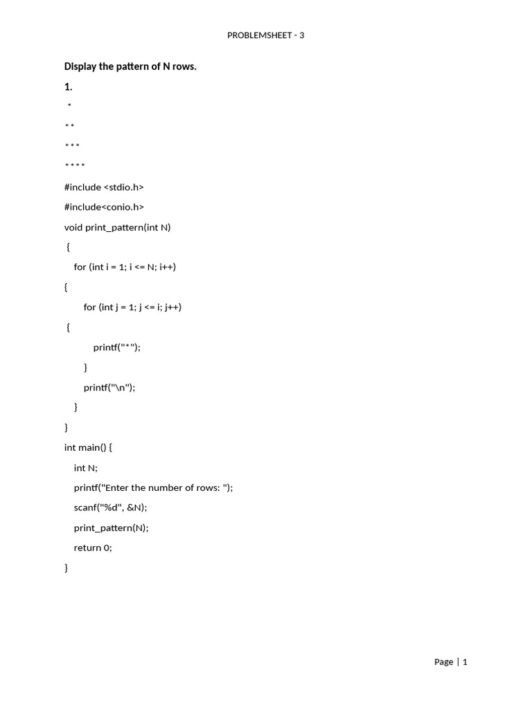 N-Row Pattern Printing in C | PDF | Software Engineering | Computer ...