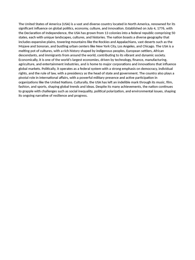 Overview of the USA's History and Influence | PDF