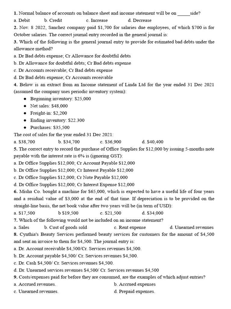 Accounting Concepts and Journal Entries | PDF | Debits And Credits ...