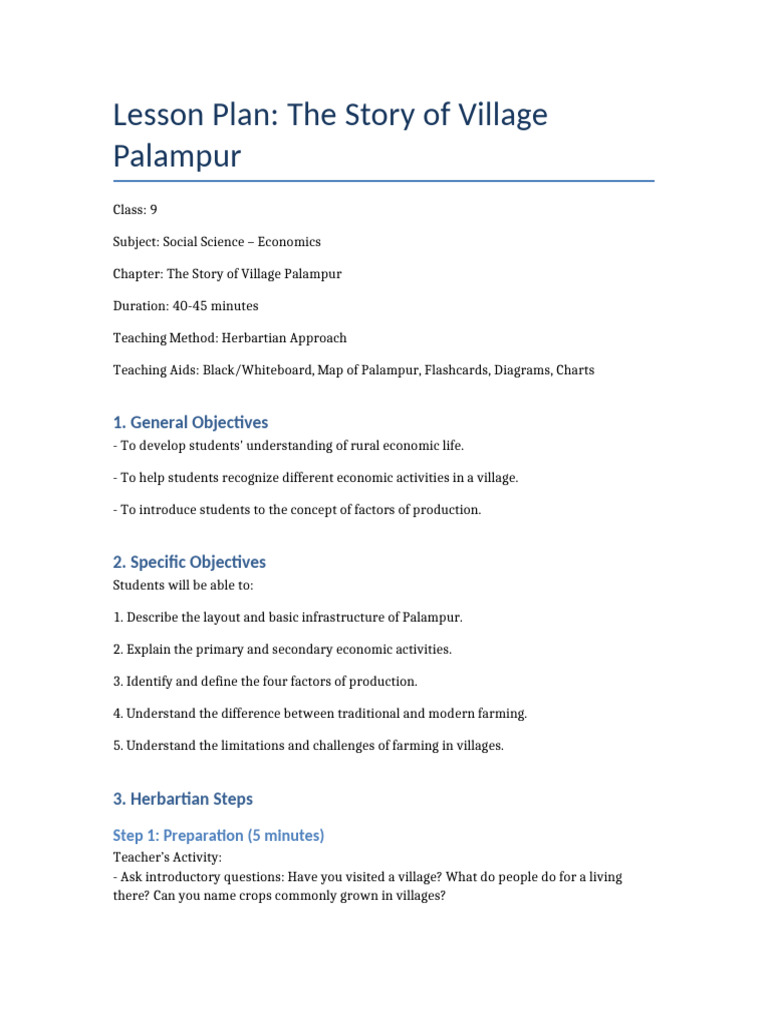 Lesson Plan: Village Palampur Overview | PDF | Lesson Plan | Agriculture