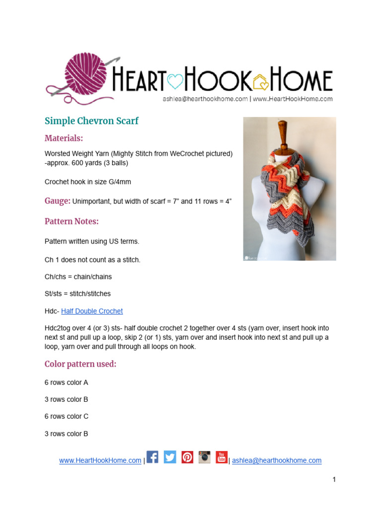 Simple Chevron Scarf Crochet Pattern | PDF | Crochet | Knitting