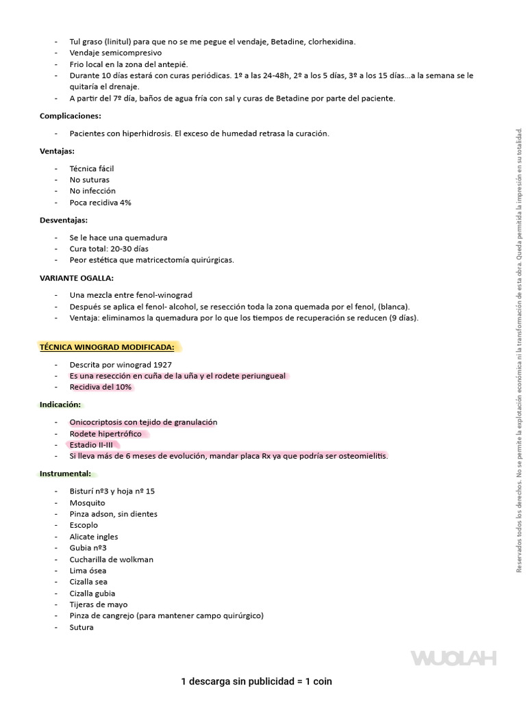 Técnica Winograd en Onicocriptosis | PDF | Clavo (anatomía ...