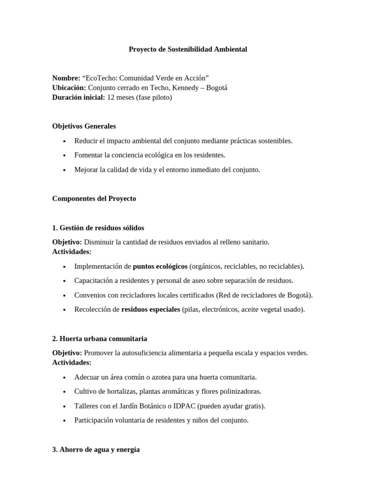 Proyecto de Sostenibilidad Ambiental | PDF | Residuos | Sustentabilidad