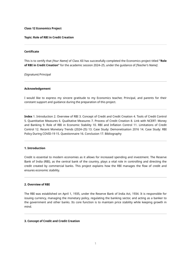 RBI's Role in Credit Creation Explained | PDF | Reserve Bank Of India ...