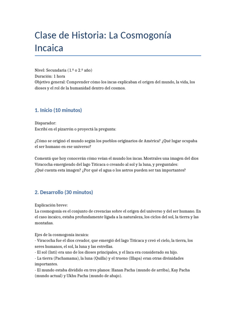 Cosmogonia Incaica Clase Secundaria | PDF | Imperio Inca
