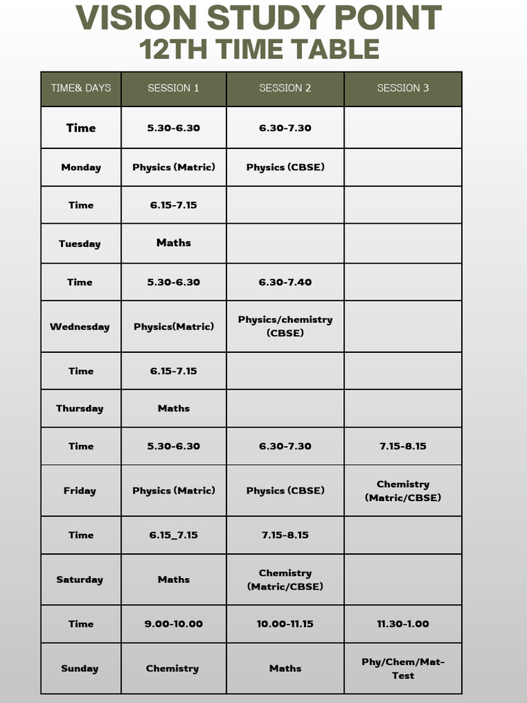 12th Grade Weekly Class Schedule | PDF