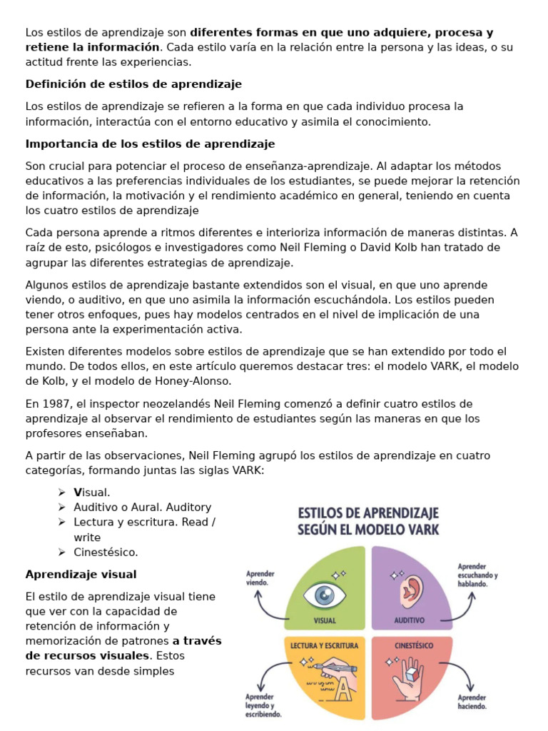 Estilos de Aprendizaje: VARK y Más | PDF | Aprendizaje | Aprendiendo ...