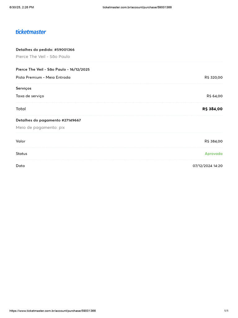 Ticketmaster.com.Br Account Purchase 59001366 | PDF