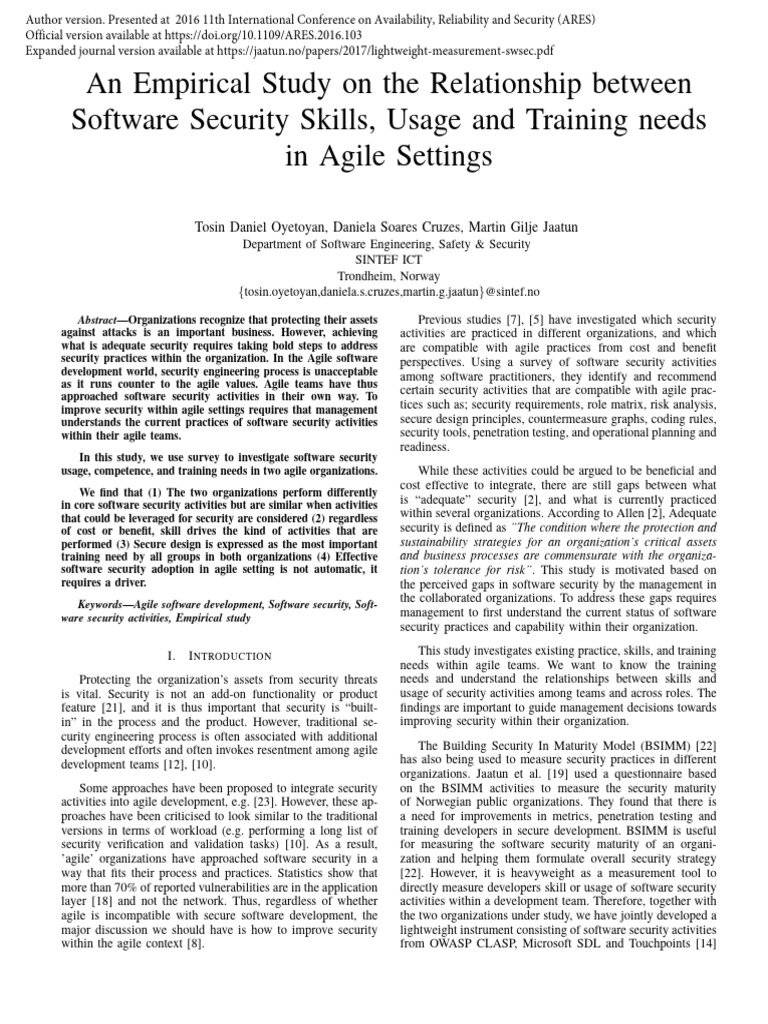 Software Security in Agile Development | PDF | Validity (Statistics ...