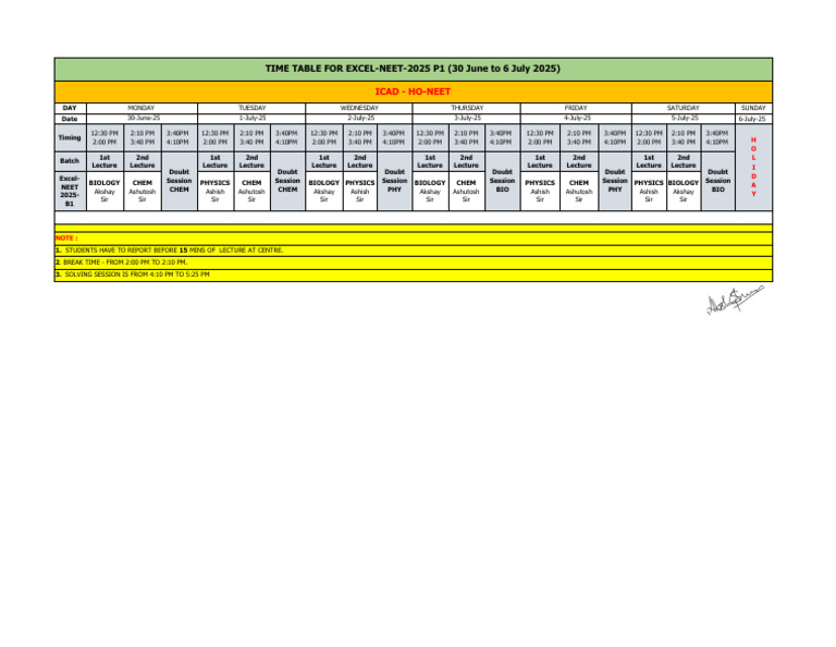 NEET 2025 Weekly Lecture Schedule | PDF