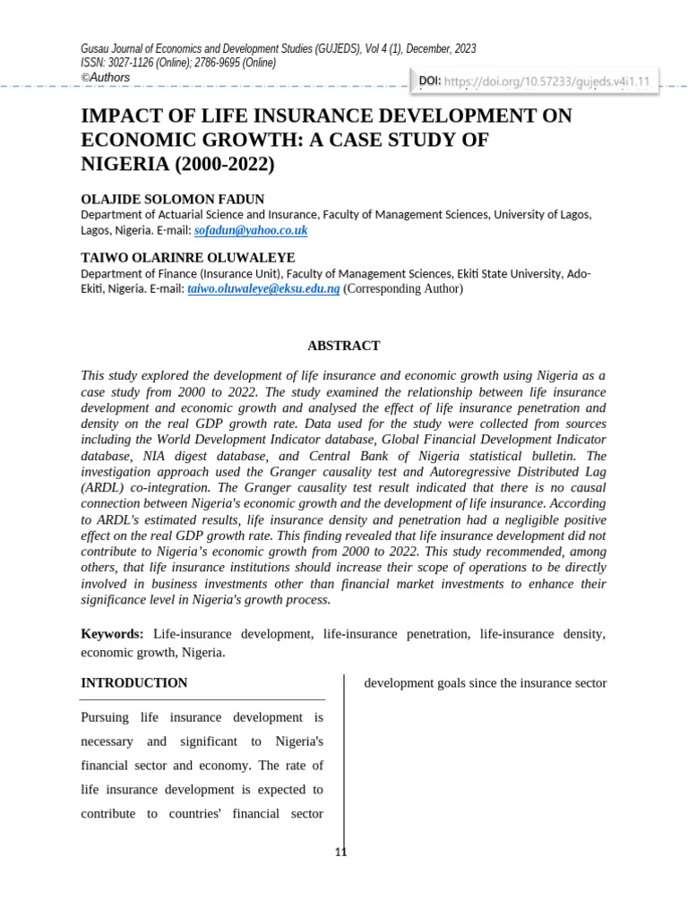 Life Insurance Development and Economic Growth - 2023 | PDF | Economic ...