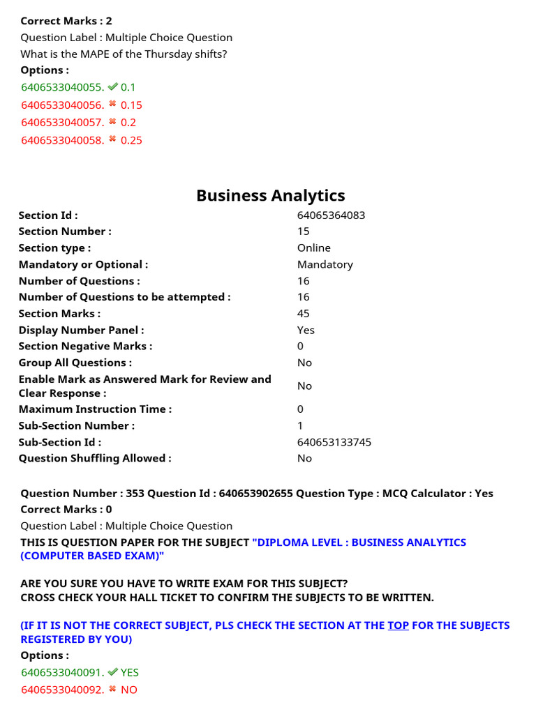 Business Analytics Exam Questions | PDF | Multiple Choice | Question