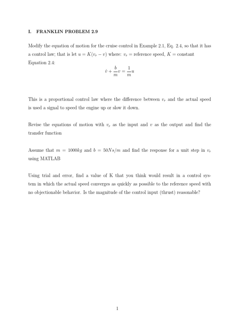 Cruise Control System Design and Analysis | PDF