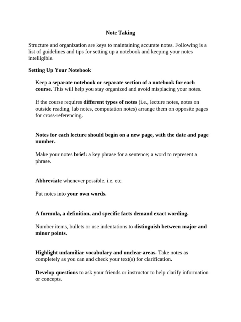 Effective Note Taking Guidelines | PDF