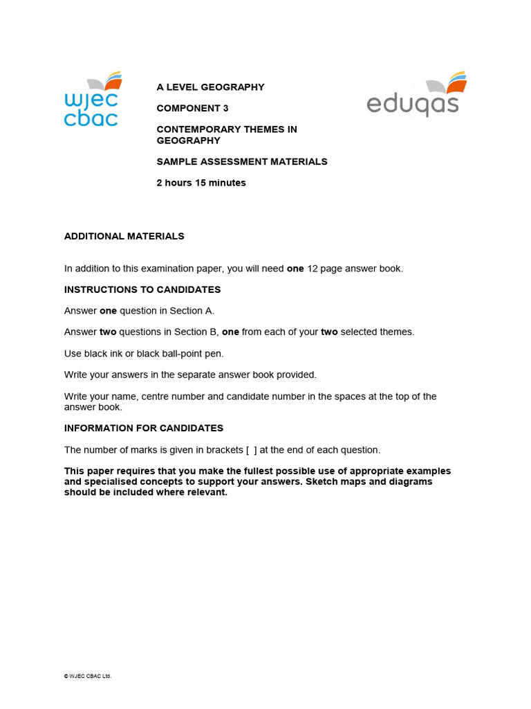 A Level Geography Component 3 Sample Papers | PDF | Environment ...