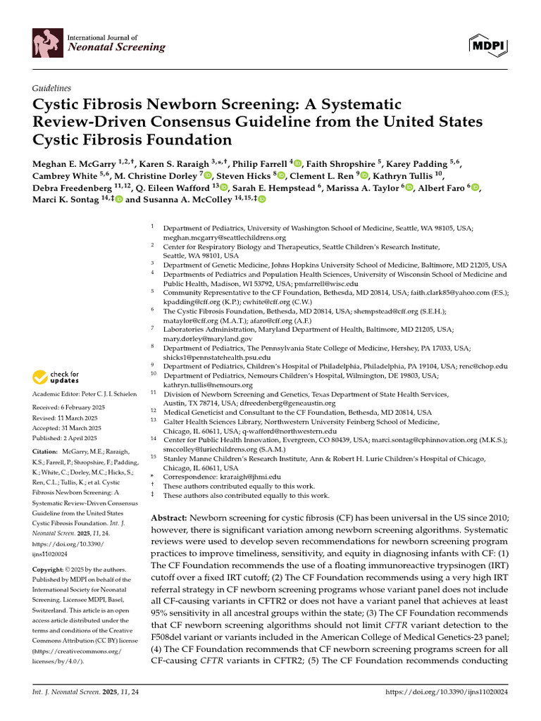 Cystic Fibrosis Newborn Screening Guidelines | PDF | Intron | Dna ...