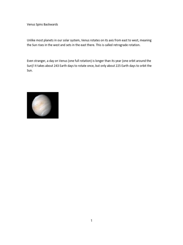 Venus: Unique Rotation and Revolution | PDF