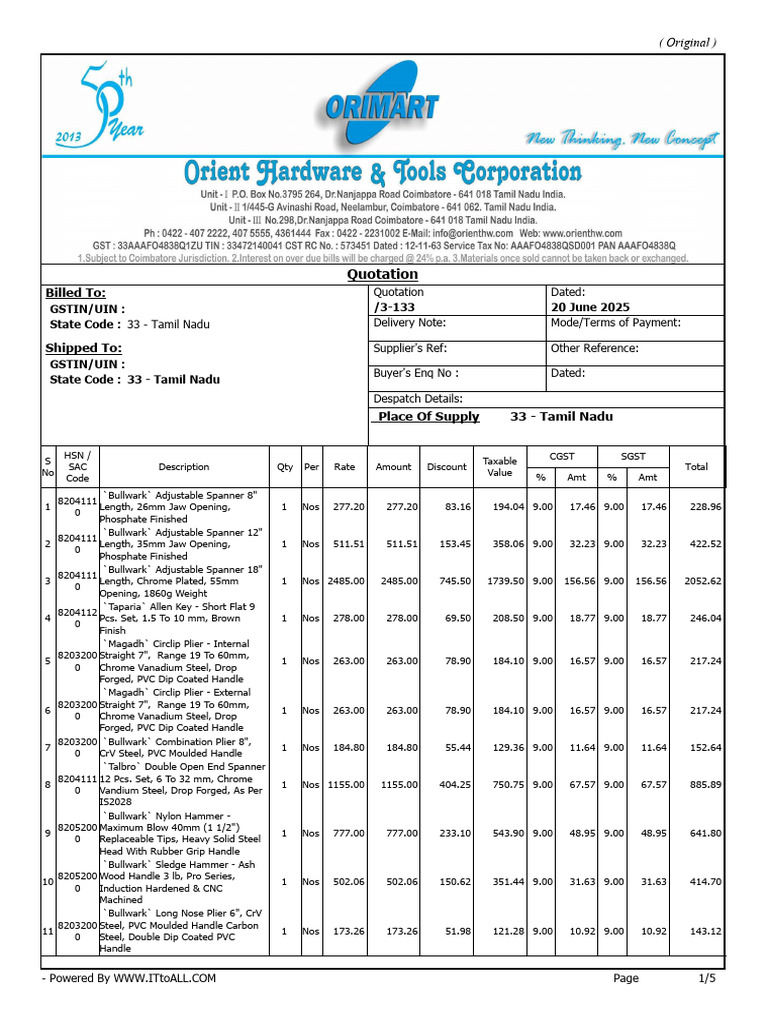 Tamil Nadu Hardware Quotation 2025 | PDF | Electricity | Manufactured Goods