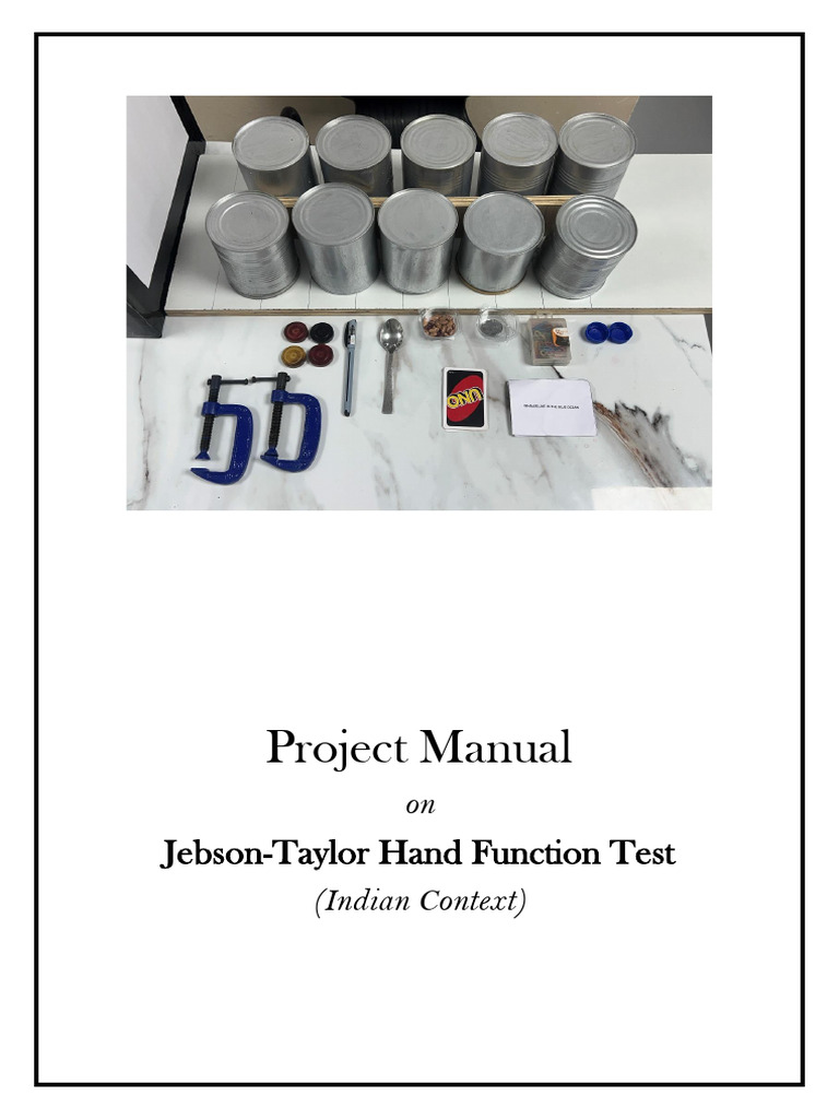 Jebson-Taylor Hand Function Test Manual | PDF | Receiver Operating ...
