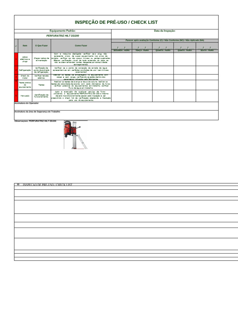 Check List de Inspeção DD200 | PDF