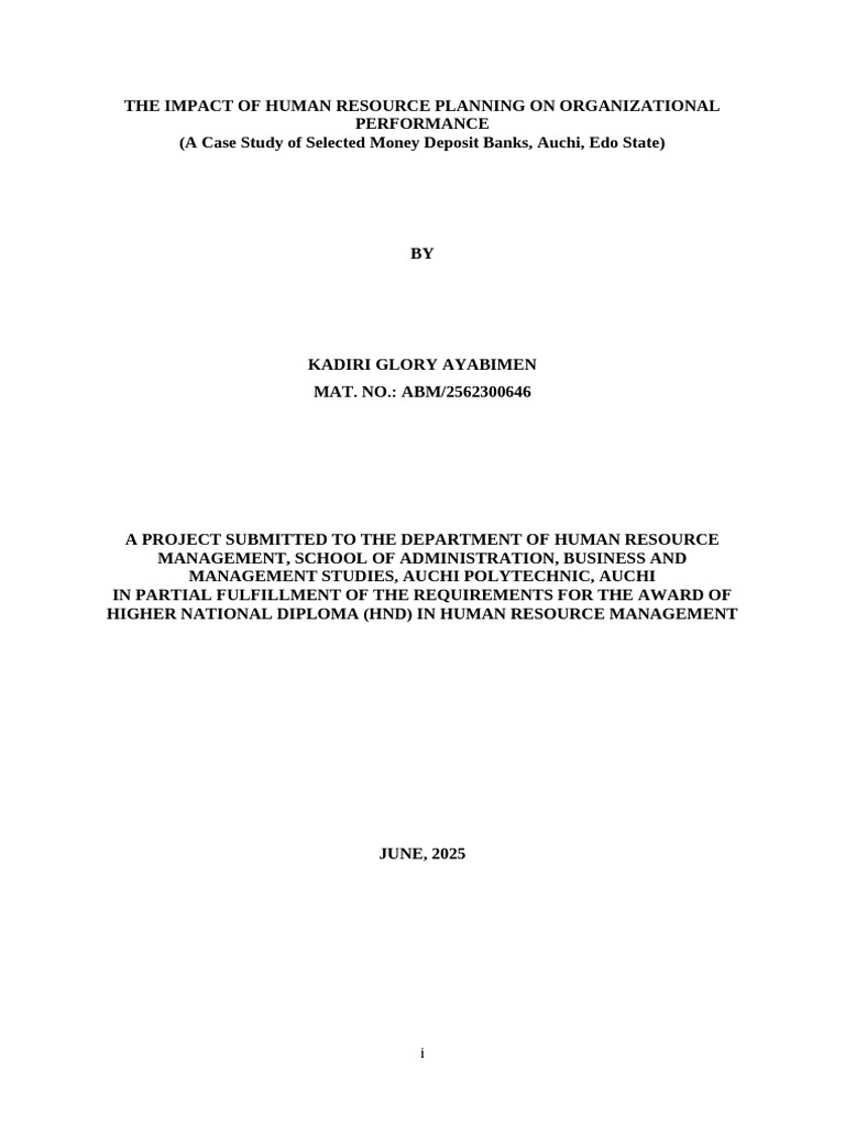 HR Planning's Effect on Bank Performance | PDF | Human Resource ...