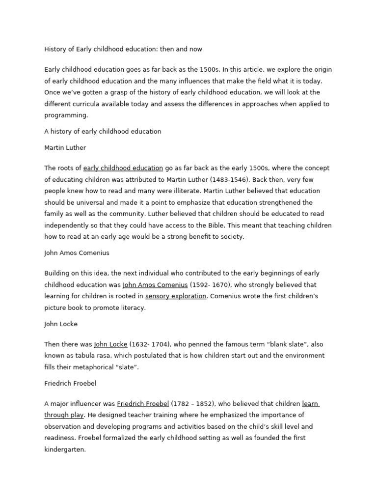 History of Early Childhood Education | PDF | Waldorf Education | Early ...