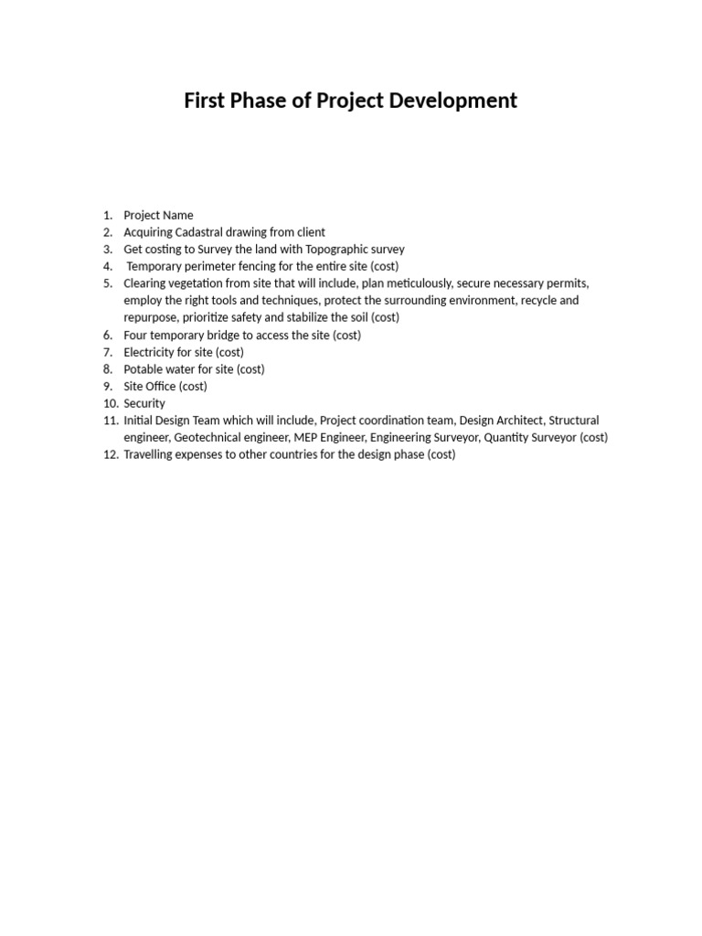 Project Development Phase One Checklist | PDF