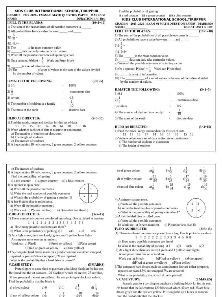 Grade 6 Math Exam Paper 2025-2026 | PDF | Mode (Statistics)