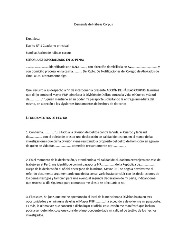 Acción de Hábeas Corpus por Pasaporte | PDF | Habeas corpus | Justicia