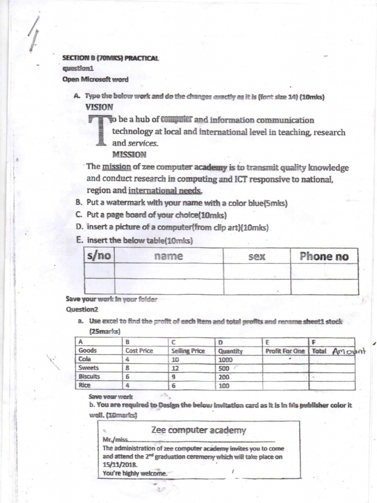 Examm For Computer Course | PDF