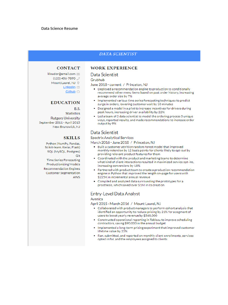Data Science Resume | PDF