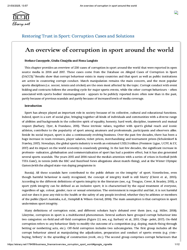 An Overview of Corruption in Sport Around The World | PDF | Corruption ...
