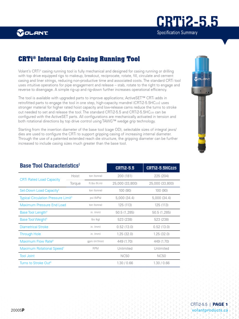 CRTi® Casing Running Tool Specs | PDF | Casing (Borehole) | Mechanical ...