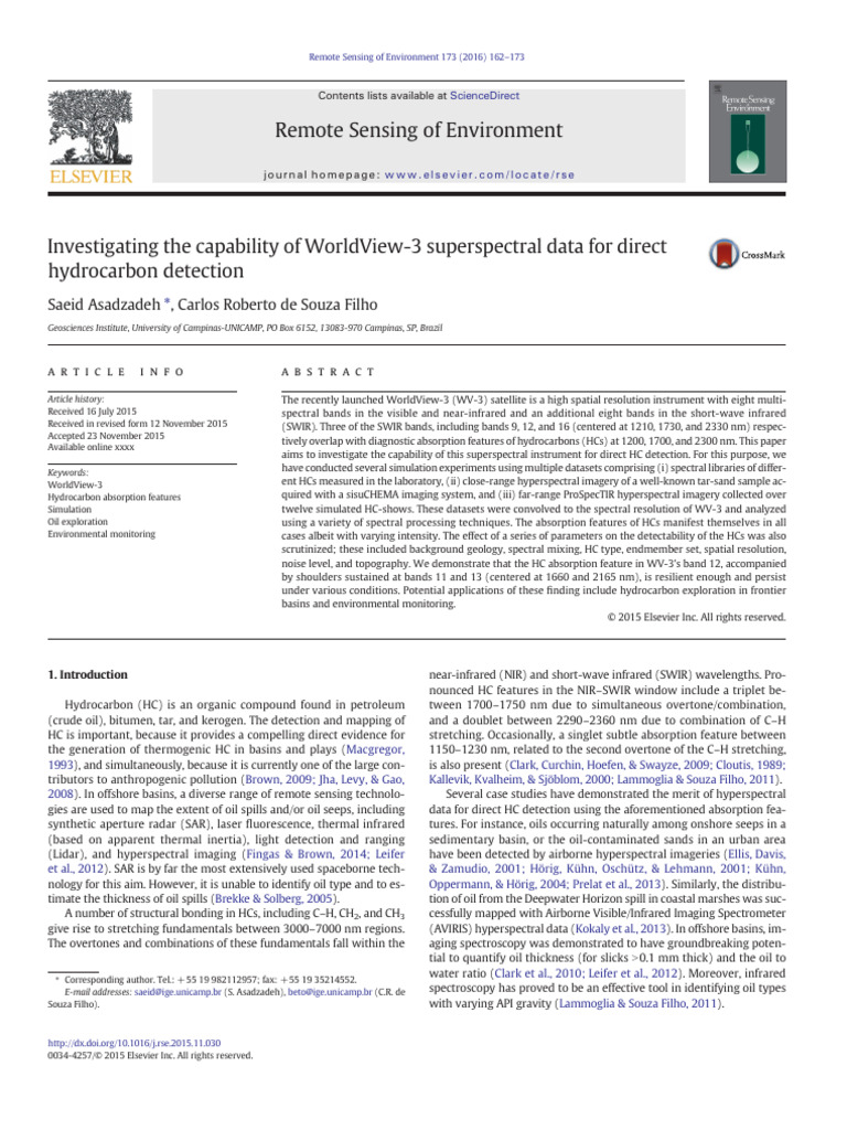 WorldView-3 for Hydrocarbon Detection | PDF | Infrared | Absorption ...