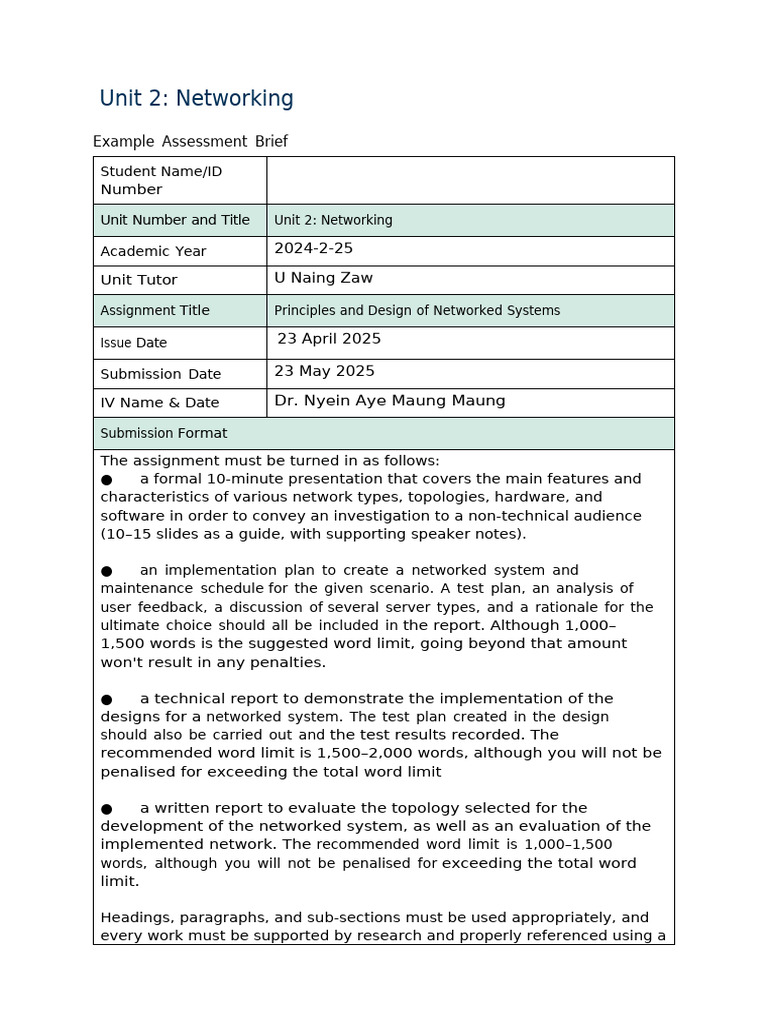 BTEC Assignment Brief (Networking) - SayaNaing | PDF | Computer Network ...