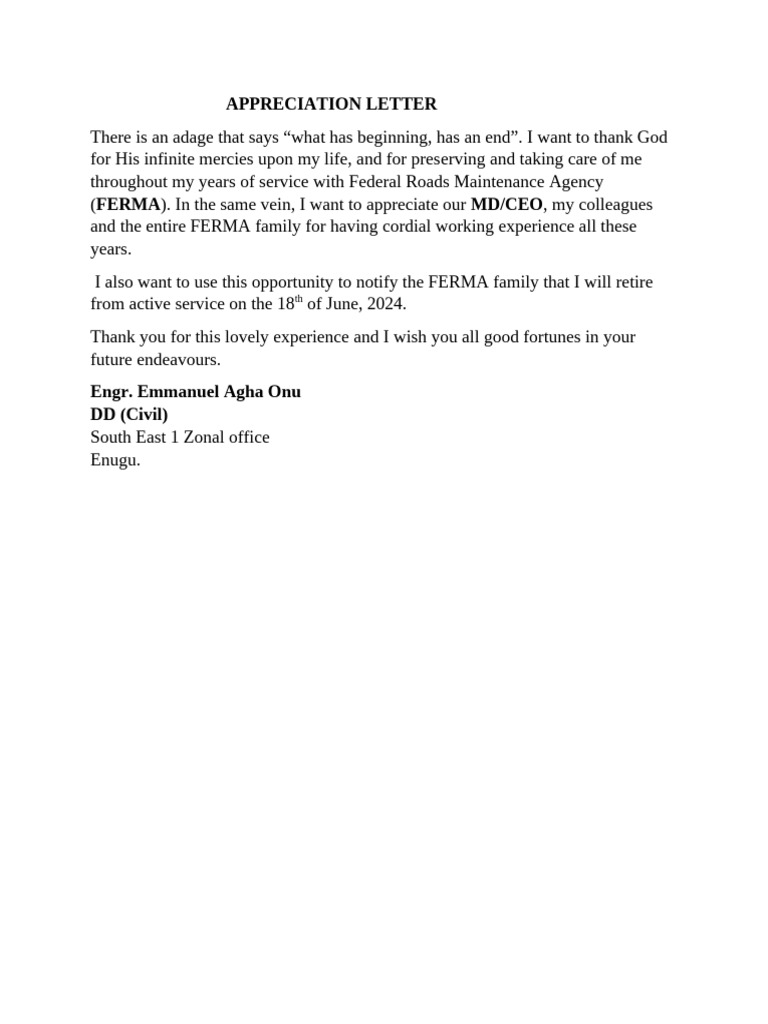 Retirement Appreciation Letter | PDF