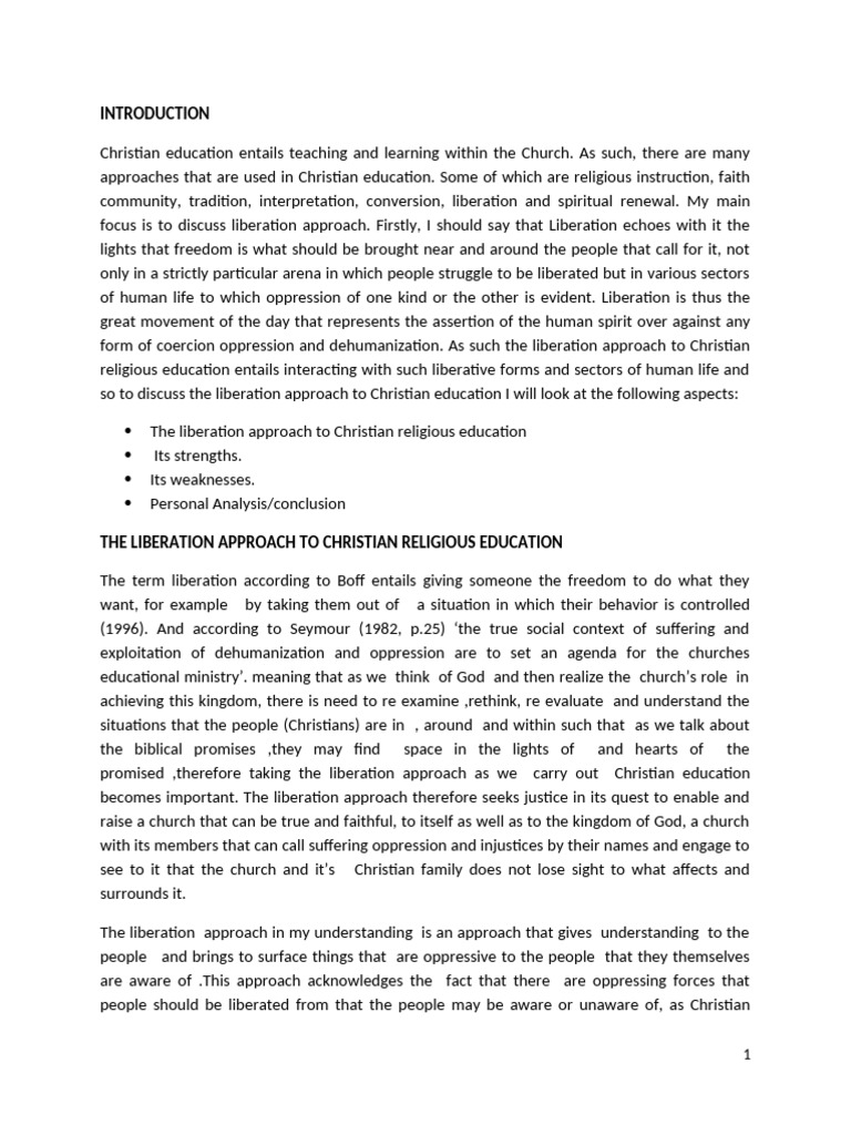Liberation Aproach To Christian Education | PDF | Faith | Justice