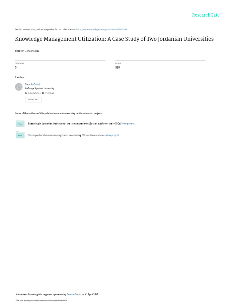 Knowledge Management in Jordanian Universities | PDF | Knowledge ...