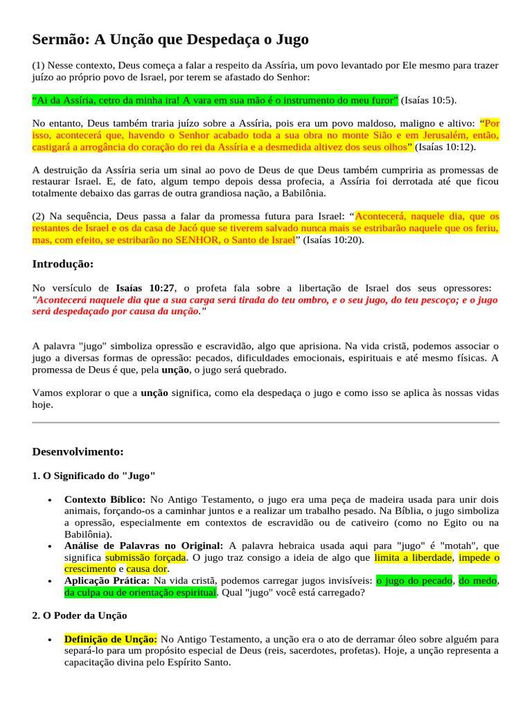 A Unção que Quebra o Jugo | PDF | Oração | Isaías