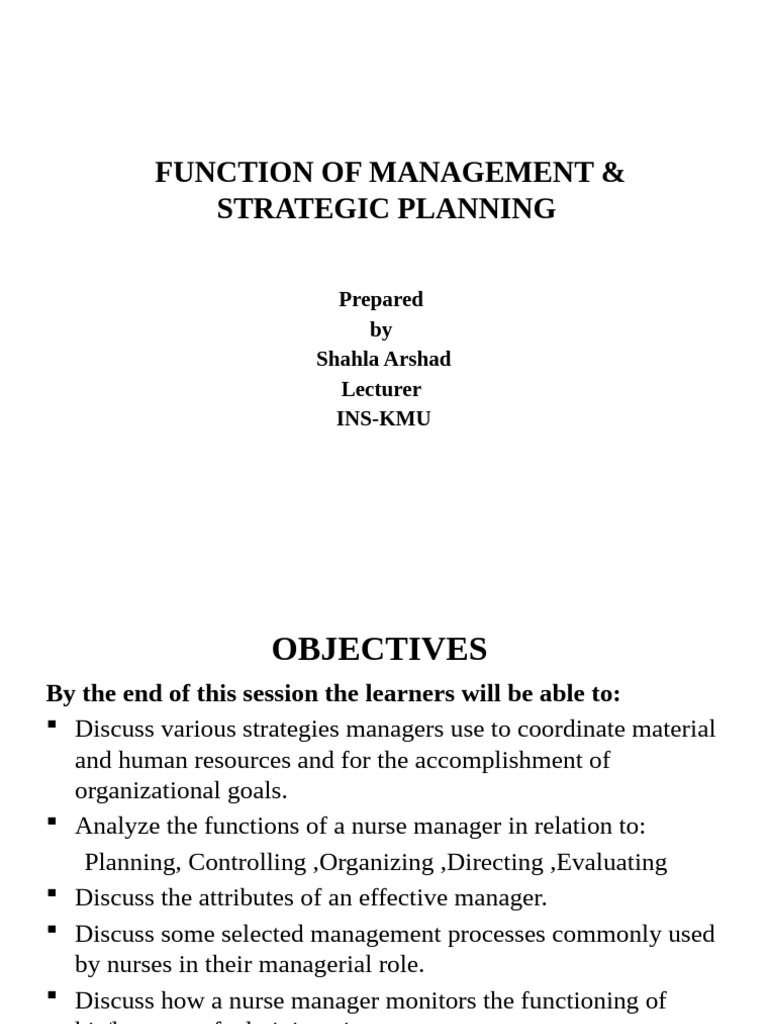 Management Functions & Strategic Planning | PDF | Strategic Planning ...