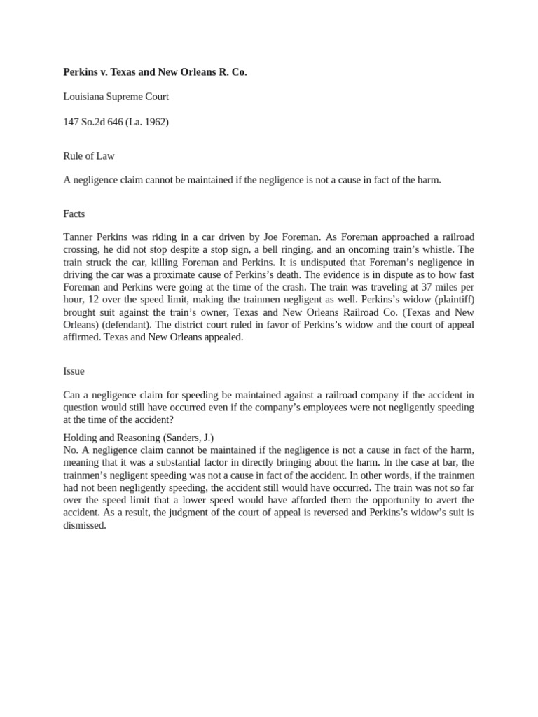 Negligence Claim in Perkins Case Reversed | PDF