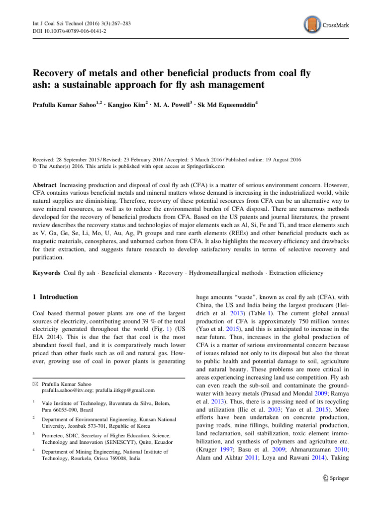 Recovery of Metals from Coal Fly Ash | PDF | Aluminium | Germanium