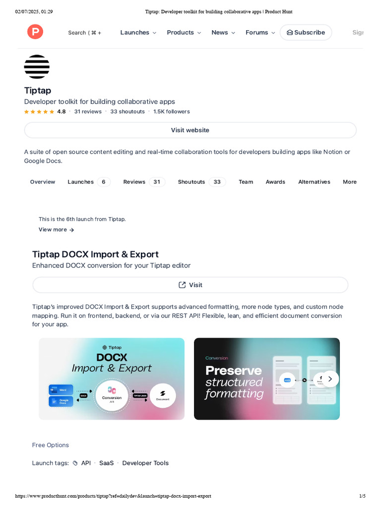 Tiptap - Developer Toolkit For Building Collaborative Apps - Product ...
